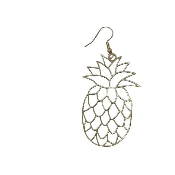 NWT Gold-Tone Laser Cut Thin Metal Pineapple Dangle Earrings - Picture 4 of 8
